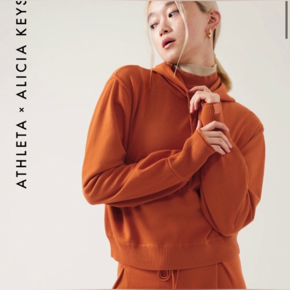 Athleta x Alicia Keys Intention Hoodie Sweater SzXS Foliage Orange Thumbholes